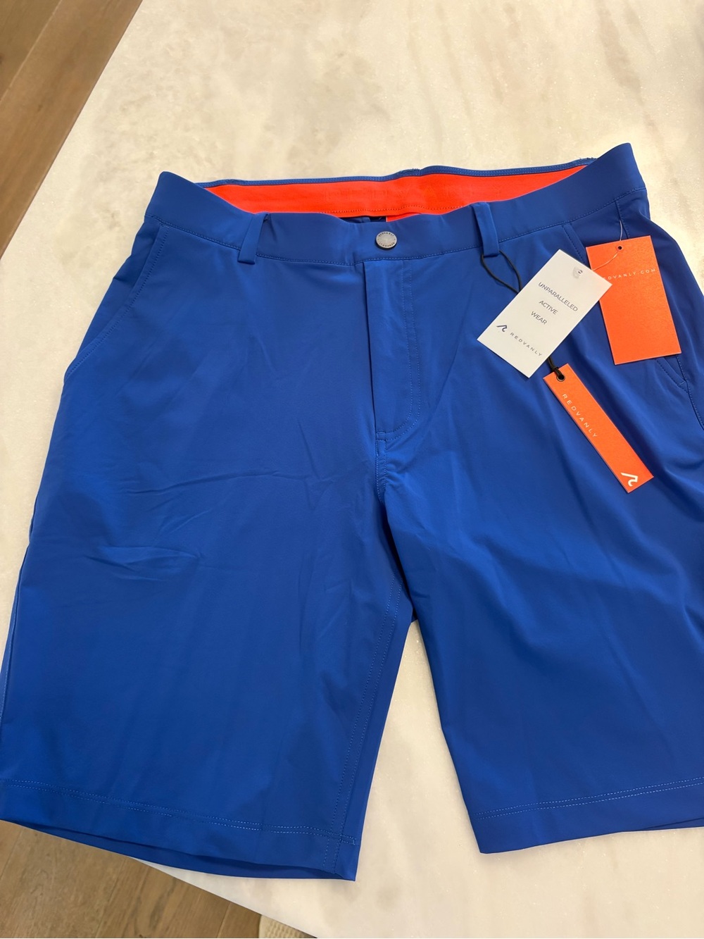 REDVANLY Men’s Performance Flat-Front Shorts in OLYMPIC BLUE - Medium